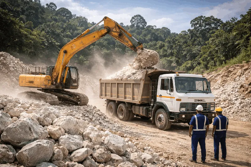 Quartz mining operation in tropical setting